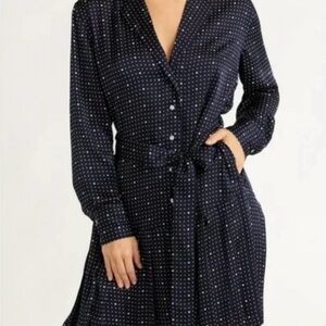 Elegant Navy Blue Polka Dot Dress